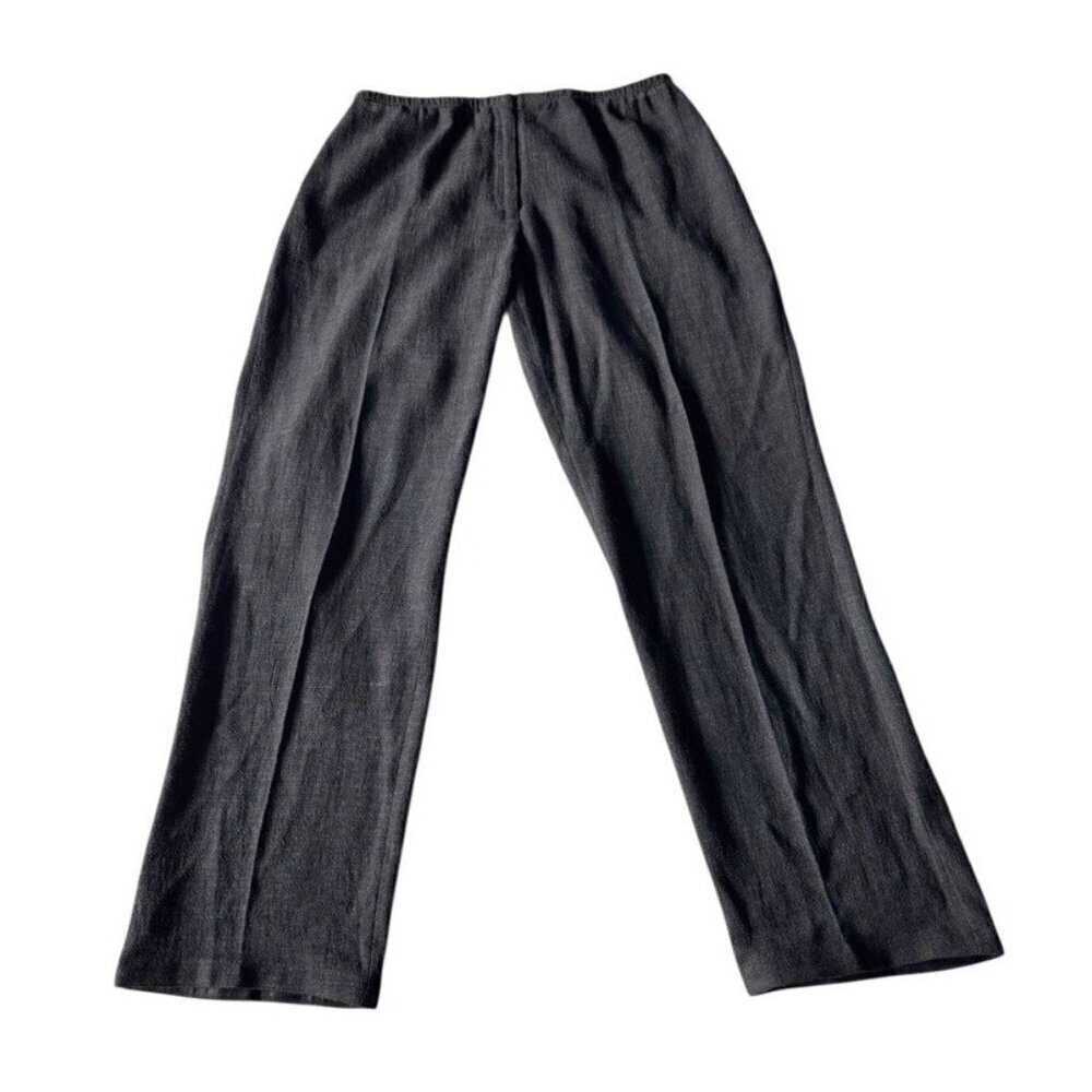 Eileen Fisher Womens Sz L Gray Linen Blend Pleated Straight Leg Pants Lagenlook